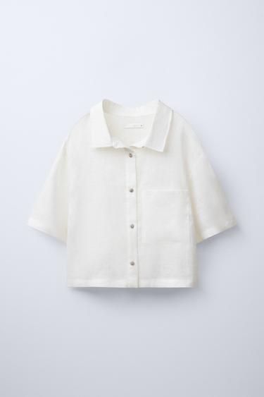 LINEN SHIRT WITH GEM BUTTONS - Oyster-white by Zara - Image 0