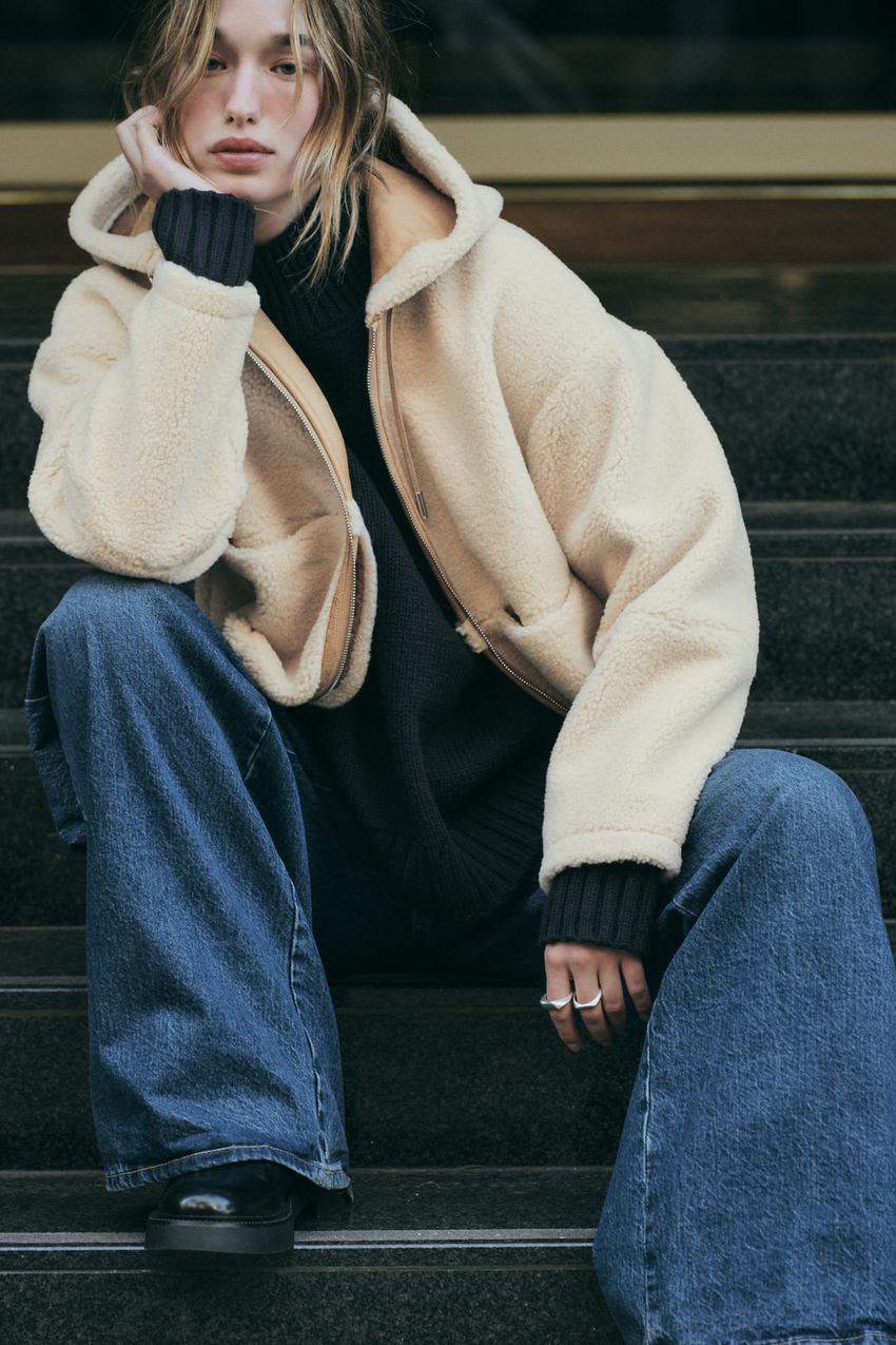 ボア生地 フード付きジャケット - エクリュ | ZARA Japan / 日本