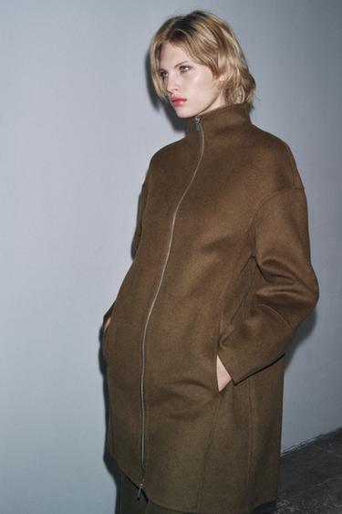 WOOL CAPE COAT ZW COLLECTION - Khaki by Zara - Image 1