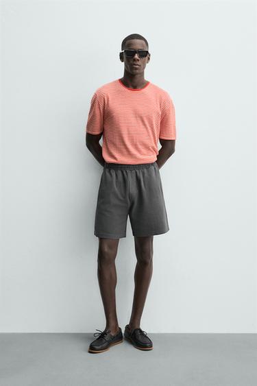WASHED REGULAR FIT PIQUÉ BERMUDA SHORTS - Anthracite grey by Zara