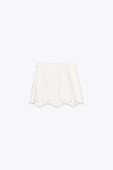SKORT WITH CUTWORK EMBROIDERY - White by Zara - Image 6