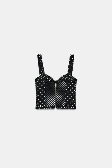 CORSETRY-INSPIRED DOT TOP - Black / White by Zara - Image 5