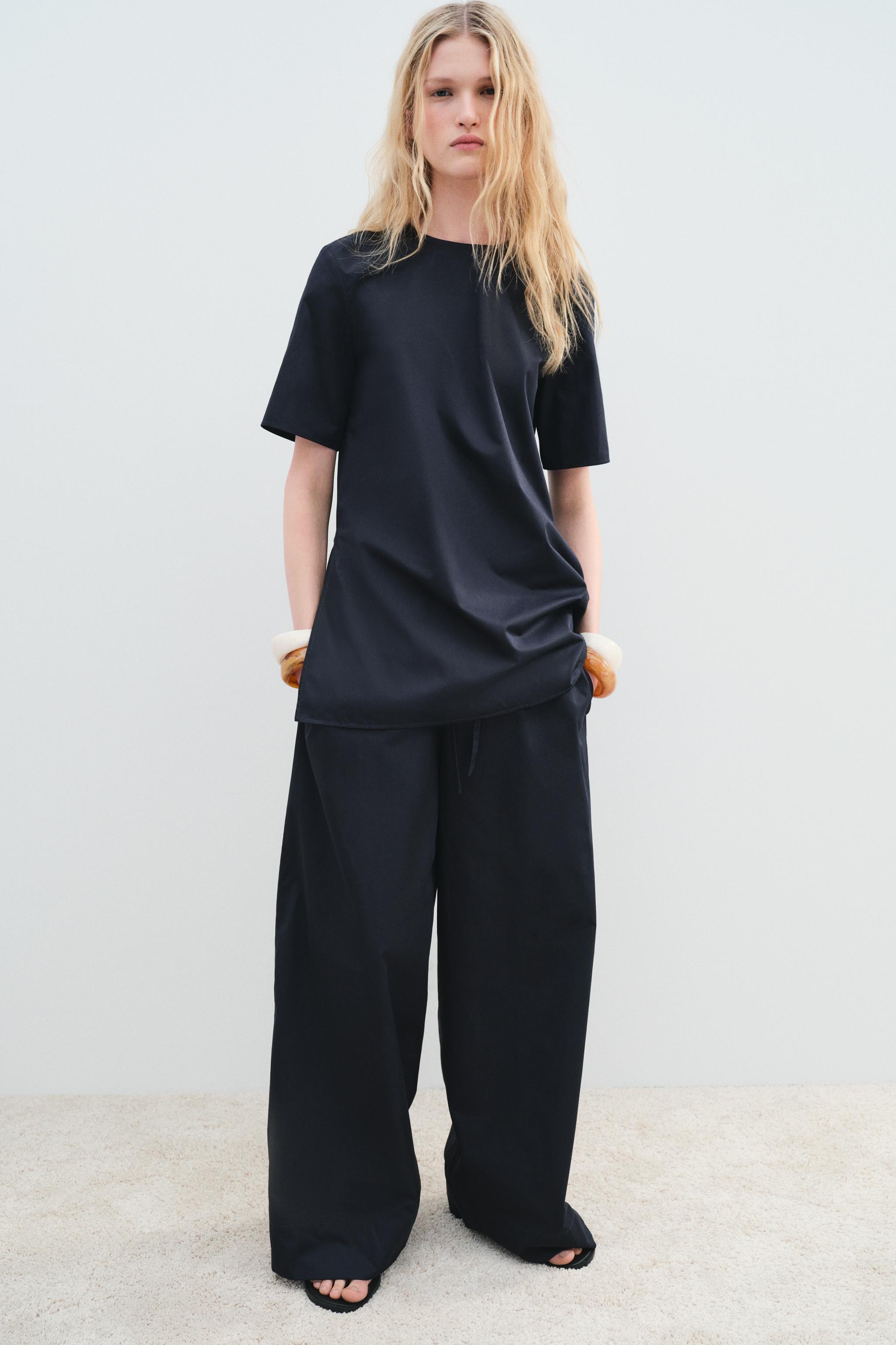 ZW COLLECTION WIDE LEG PYJAMA STYLE TROUSERS Navy blue ZARA United Kingdom