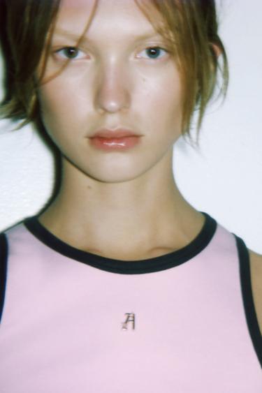 TOP WITH CONTRAST PIPING ZA - Pink / White by Zara