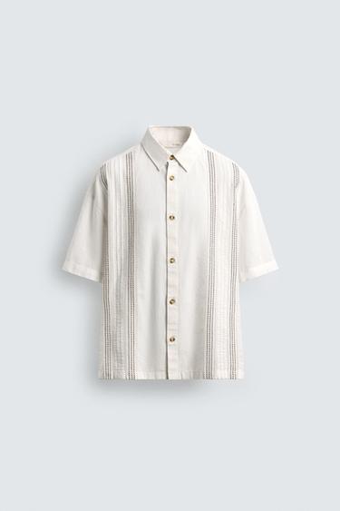 EMBROIDERED COTTON - LINEN SHIRT - White by Zara