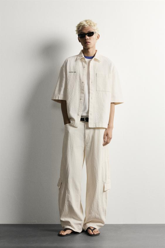 SOBRECAMISA BOXY FIT TEXTURA BORDADO - Blanco de Zara - Imagen 0