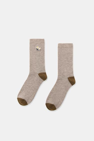 EMBROIDERED FLOWER SOCKS - Sand by Zara
