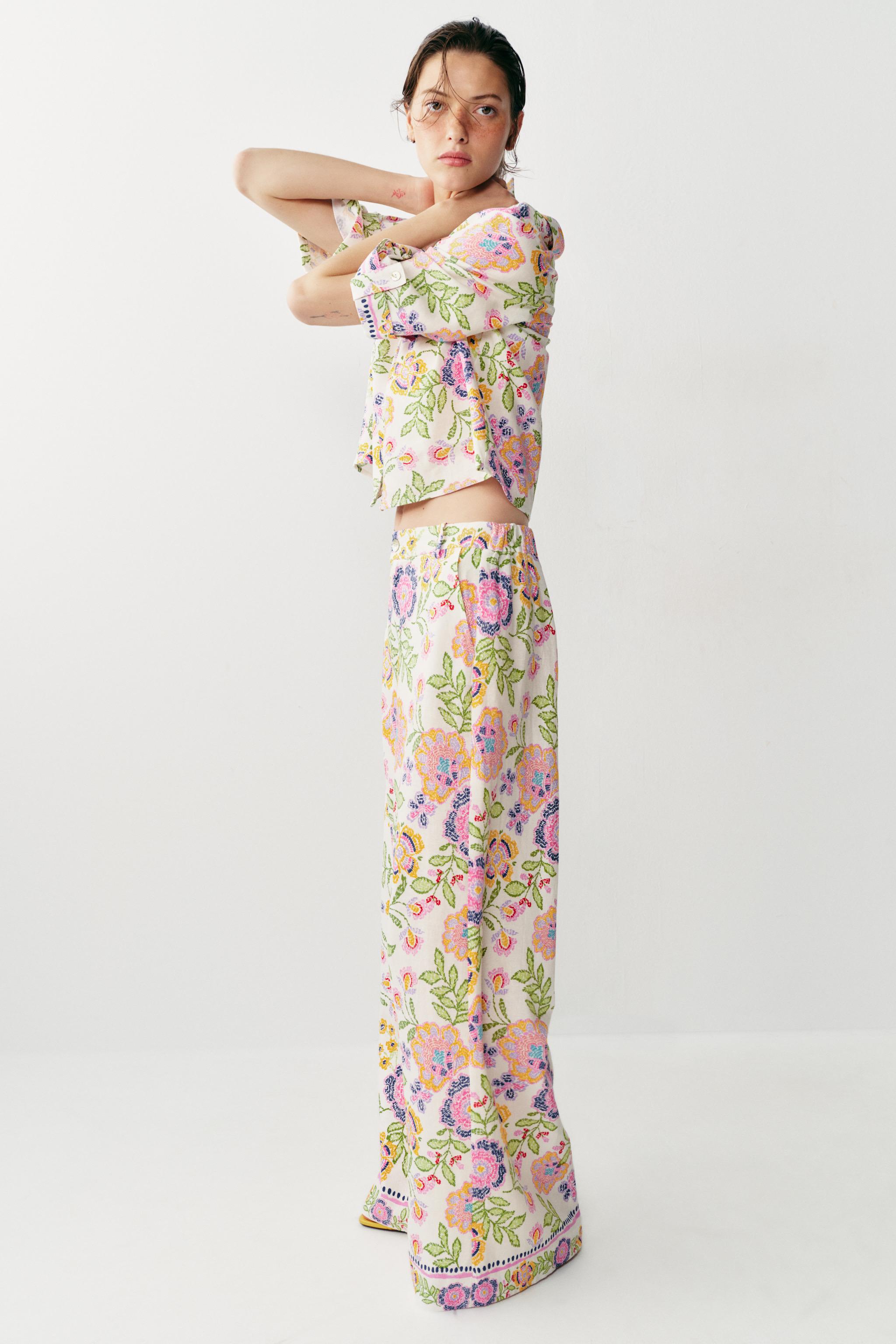 FLORAL PRINT LINEN PANTS