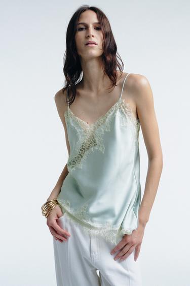 ZW COLLECTION LACE CAMISOLE TOP - Light blue by Zara