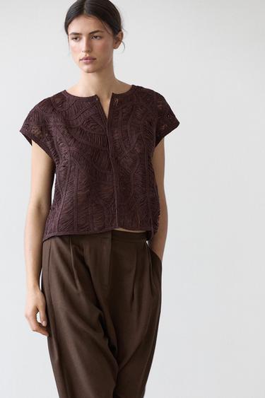 Zara Crochet knit vest - Eggplant