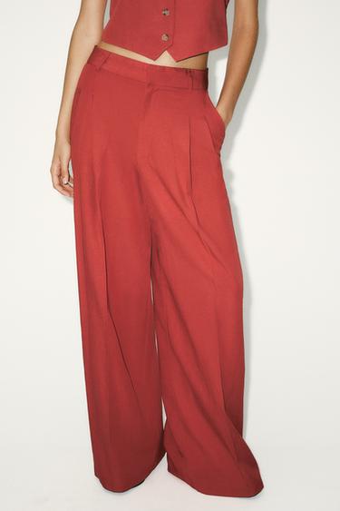 Zara LINEN PANTS - Red