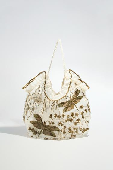 Zara EMBROIDERED DETAIL SHOPPER - Golden