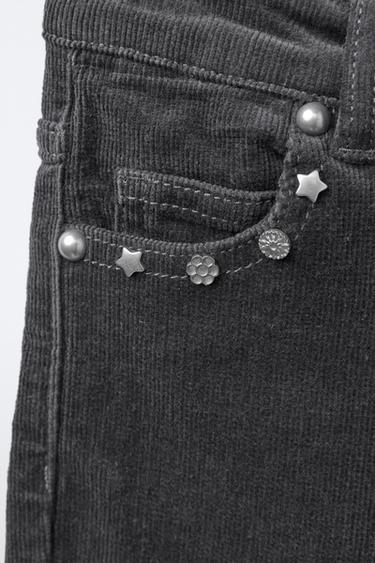 PANTALON DROIT EN VELOURS CÔTELÉ À CLOUS - Gris anthracite de Zara - Image 2