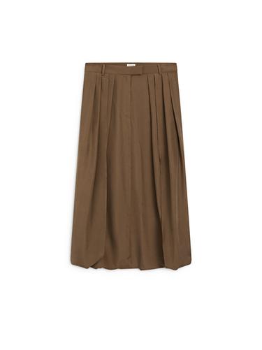 Jupe midi froncée 100 % soie - STUDIO - Caramel de Zara