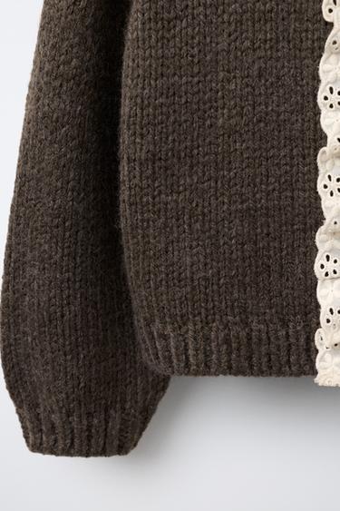 LACE KNIT CARDIGAN - Brown / Taupe by Zara - Image 3