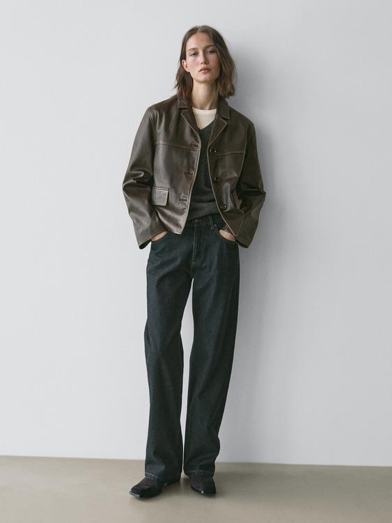 Nappa leather jacket with lapel collar