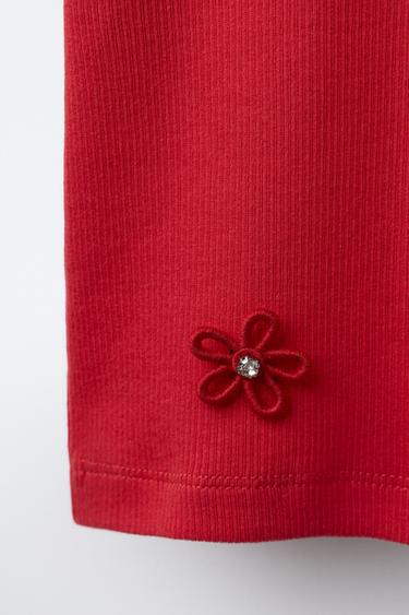 T-SHIRT CÔTELÉ APPLIQUÉ BIJOUX - Rouge de Zara - Image 3