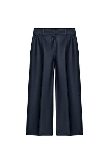 ZW COLLECTION WOOL BLEND PRESSED CREASE TROUSERS - Navy blue by Zara