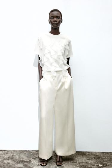 RUFFLED T-SHIRT - White by Zara - Image 0