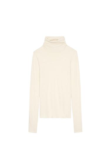 Cream roll-neck jumper with long sleeves, presented on a white background.