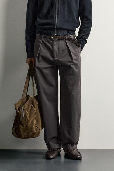 PLEATED REGULAR-FIT CHINO PANTS — Taupe gray 2