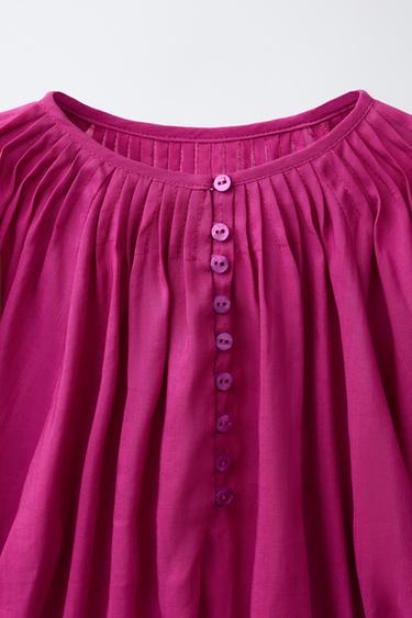 BLOUSE PLIS NERVURÉS AVEC RAMIE - Framboise de Zara - Image 2