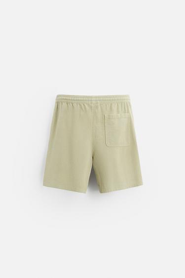 EMBROIDERED TEXTURED BERMUDA SHORTS - Light khaki by Zara - Image 6