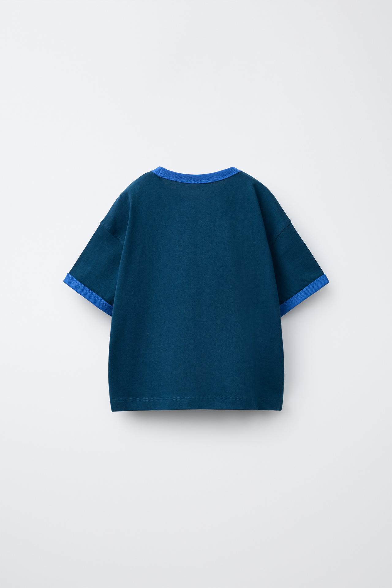 CONTRAST PIPING T-SHIRT — Blue