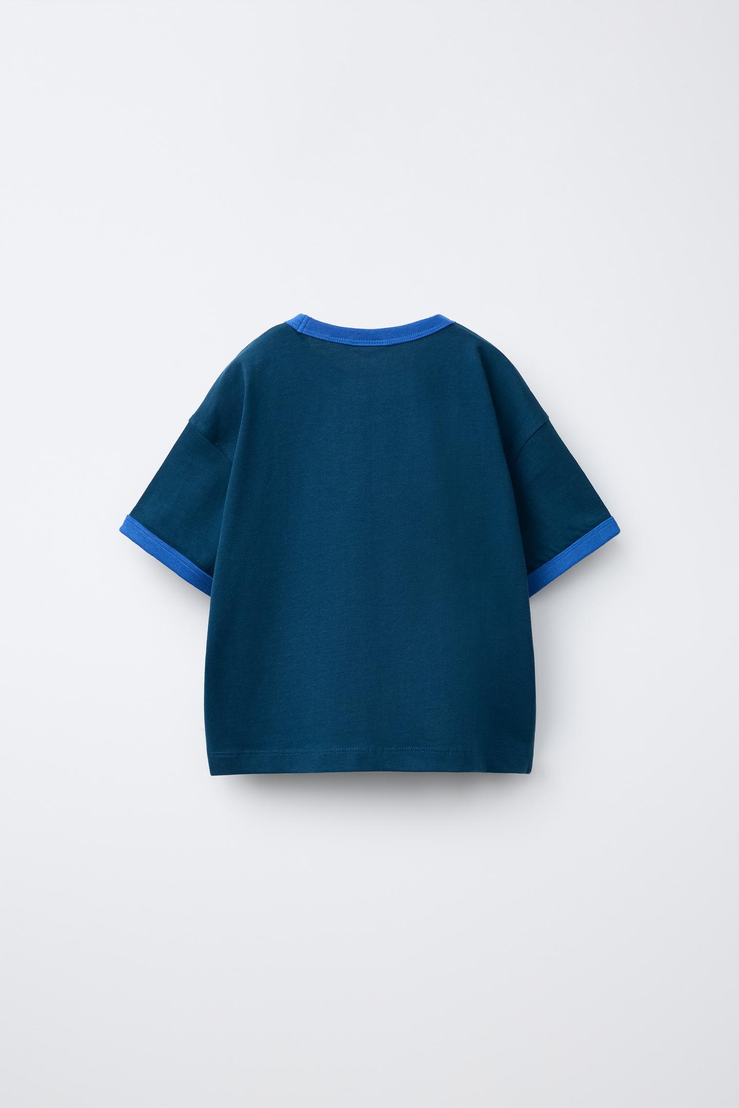 Детская футболка Zara Contrast Piping, цвет: Синий — фото 2