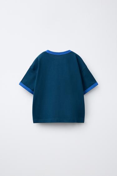 CONTRAST PIPING T-SHIRT — Blue 2