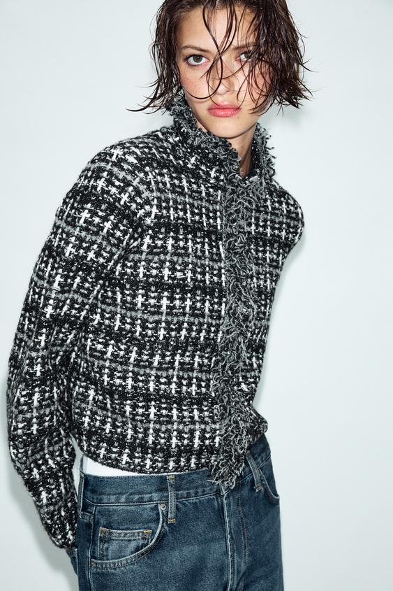 CHAQUETA PUNTO ESTRUCTURA - Negro / Blanco de Zara - Imagen 0