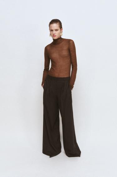 ZW COLLECTION WIDE-LEG TROUSERS WITH PLEATS - Brown by Zara