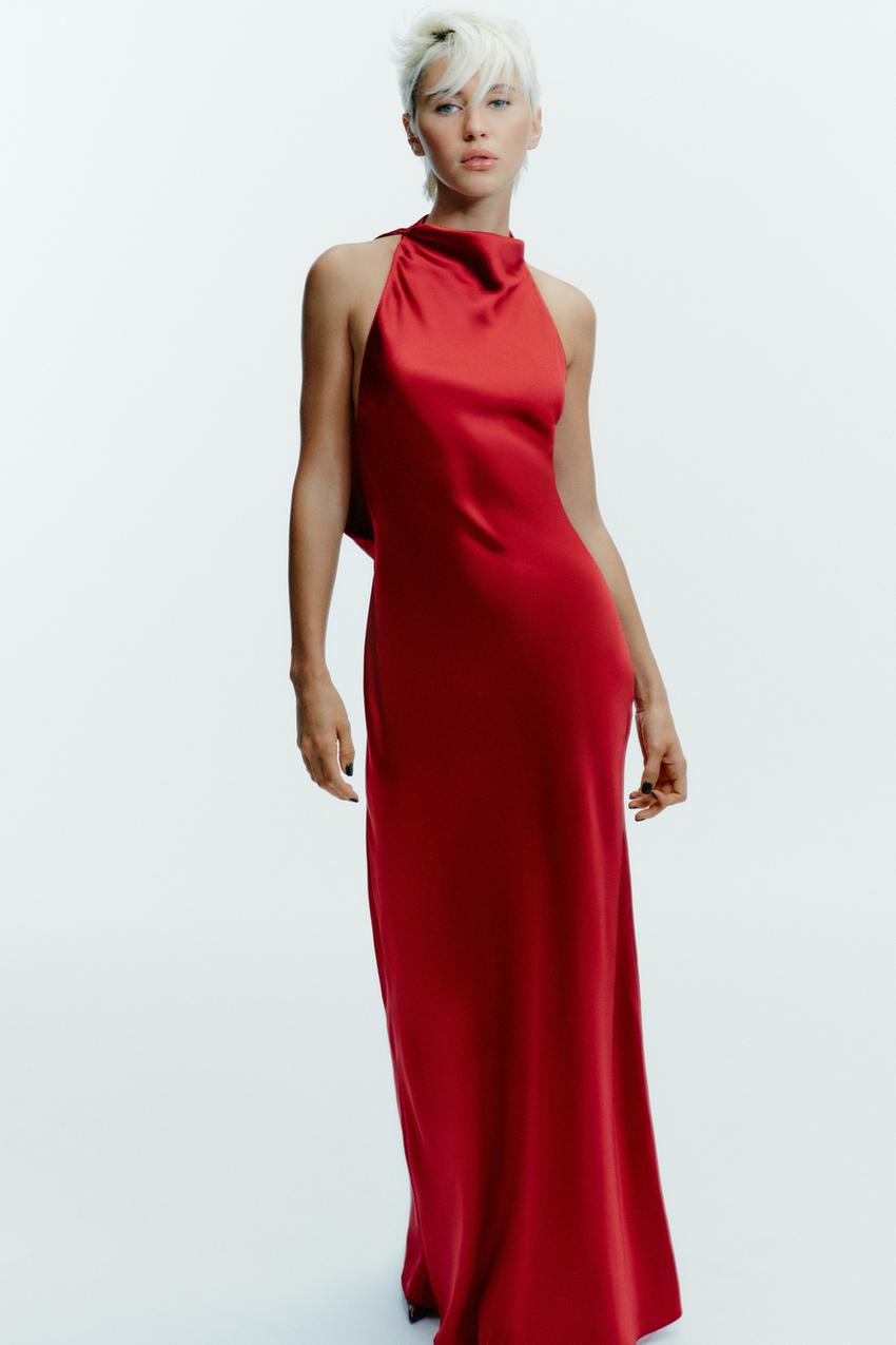 red halter dress zara High-Low A-Line Halter Neck Wedding Guest Dress