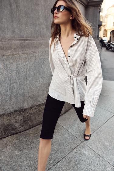 CHECK SHIRT WITH BOW - brown/white by Zara