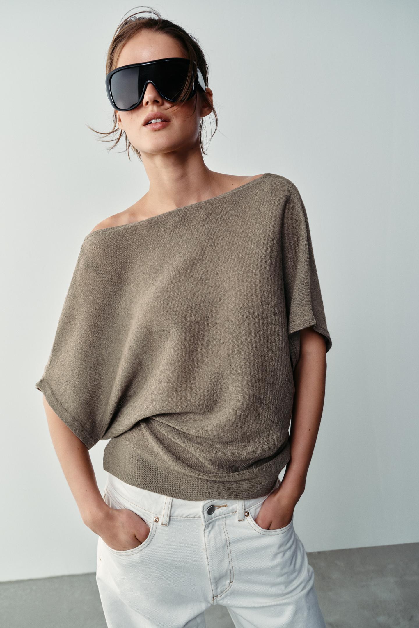 Женский топ Zara Knit Top with Draped Back Neckline, цвет: Серо-коричневый серый — фото 2