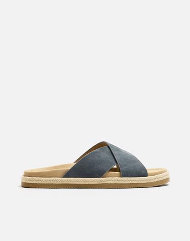 Zara 交叉帶真皮涼鞋 - 藍色