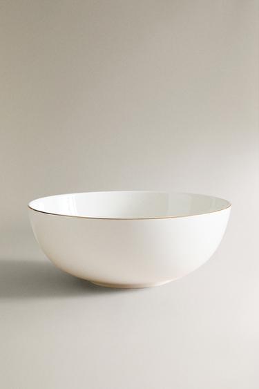 Zara 金色邊緣瓷器沙拉碗 - 金色