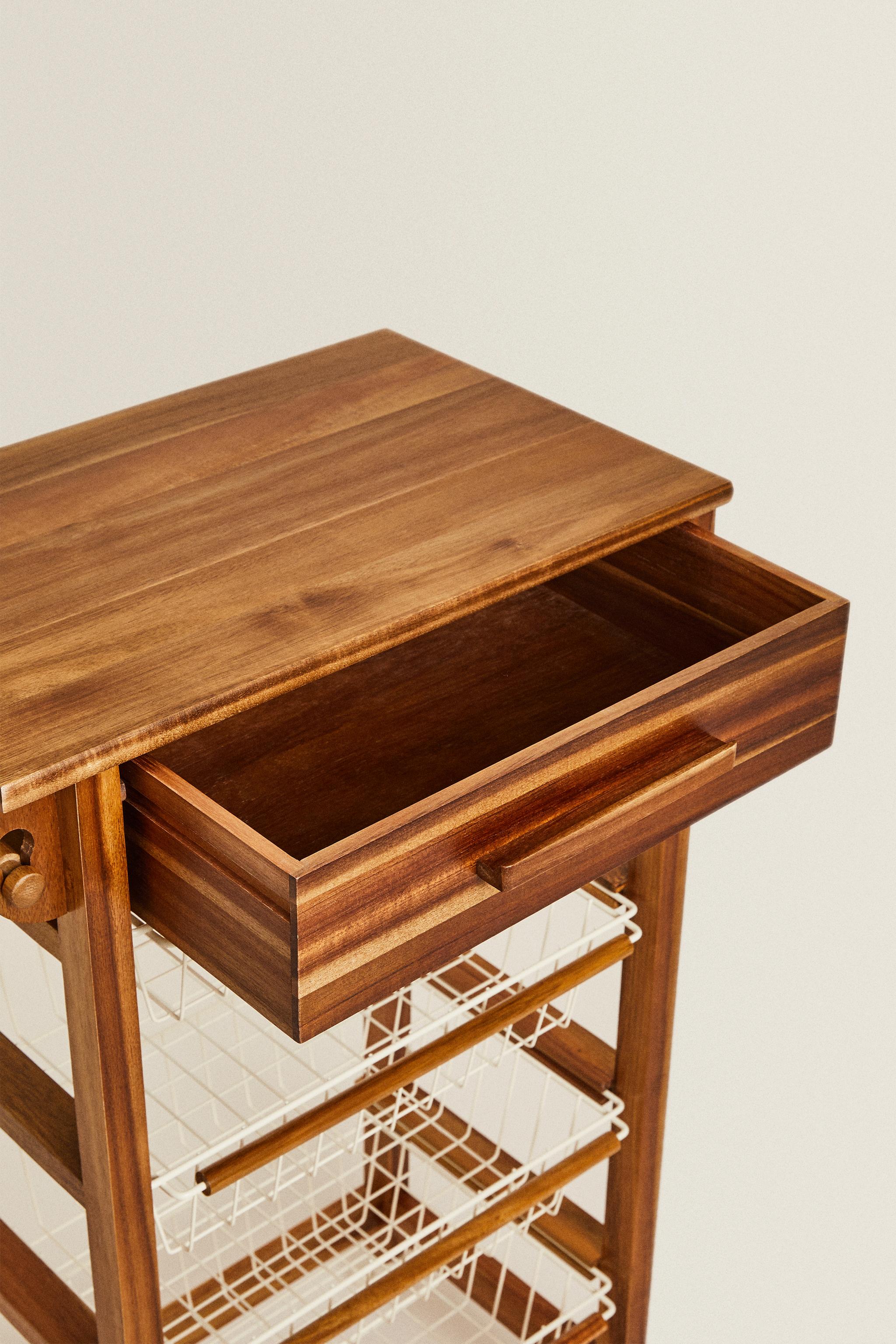 WOOD AND METAL STORAGE FURNITURE WITH WHEELS - Light beige