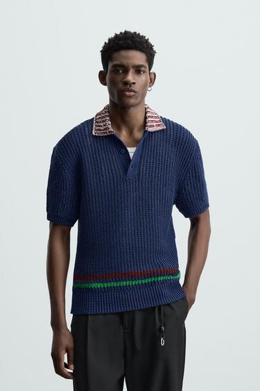 POLO PUNTO ESTRUCTURA CONTRASTE - Azul de Zara