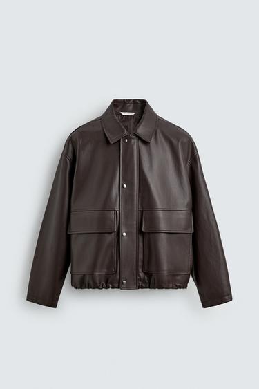 CAZADORA RELAXED FIT EFECTO PIEL - Marrón oscuro de Zara