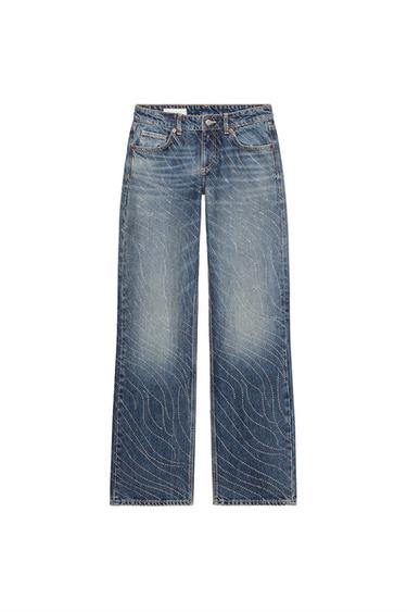 TRF LOW-RISE WIDE-LEG RHINESTONE JEANS