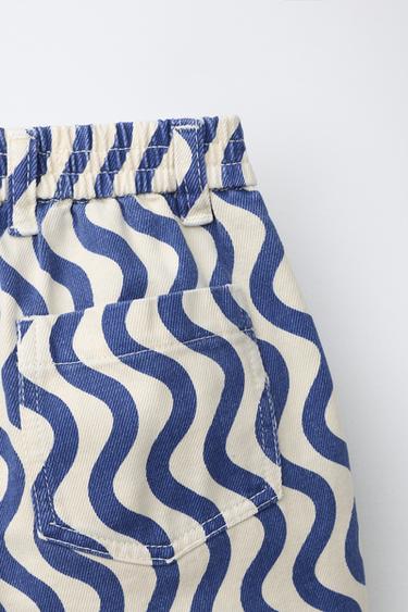 SHORT EN SERGÉ À ONDES GÉOMÉTRIQUES - Écru / Bleu de Zara - Image 3