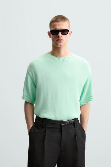 CAMISETA DE DE MALHA COM TEXTURA - Verde-água da Zara