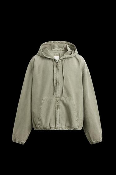 WASHED HOODED JACKET - Khaki by Zara - Image 0