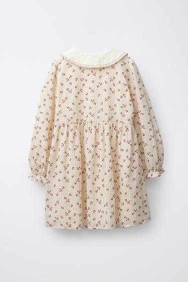 FLORAL DRESS WITH CONTRAST COLLAR - Ecru by Zara - Image 1