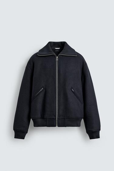 PADDED JACKET WITH RIBBED COLLAR - Navy blue by Zara