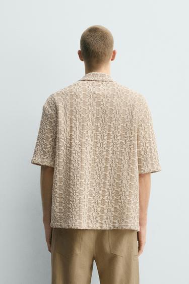 CROCHET TEXTURED SHIRT - camel by Zara - Image 3