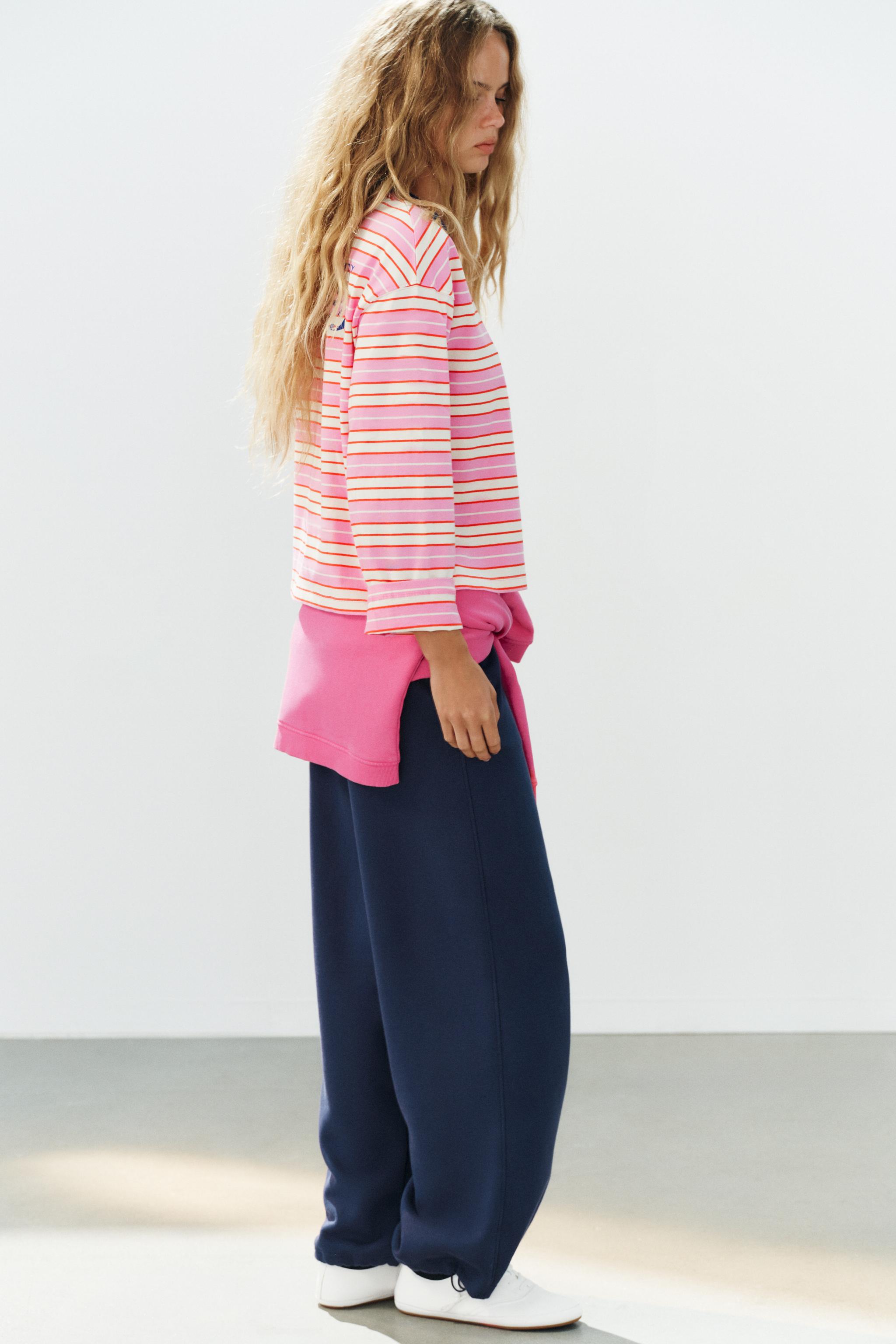 Zara SLOGANLI ÇİZGİLİ T-SHIRT görsel 3