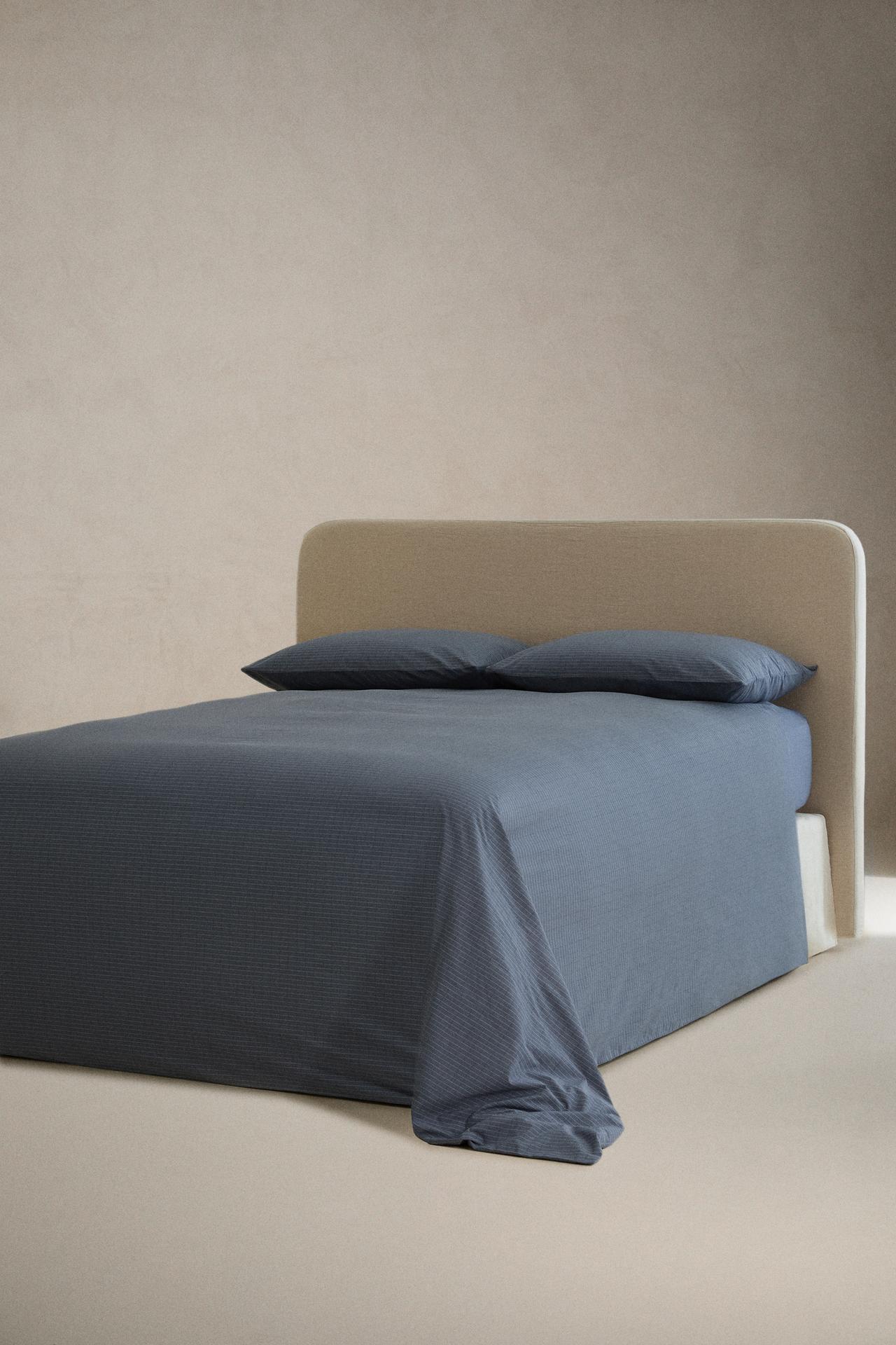 COTTON FITTED SHEET — Mid-blue