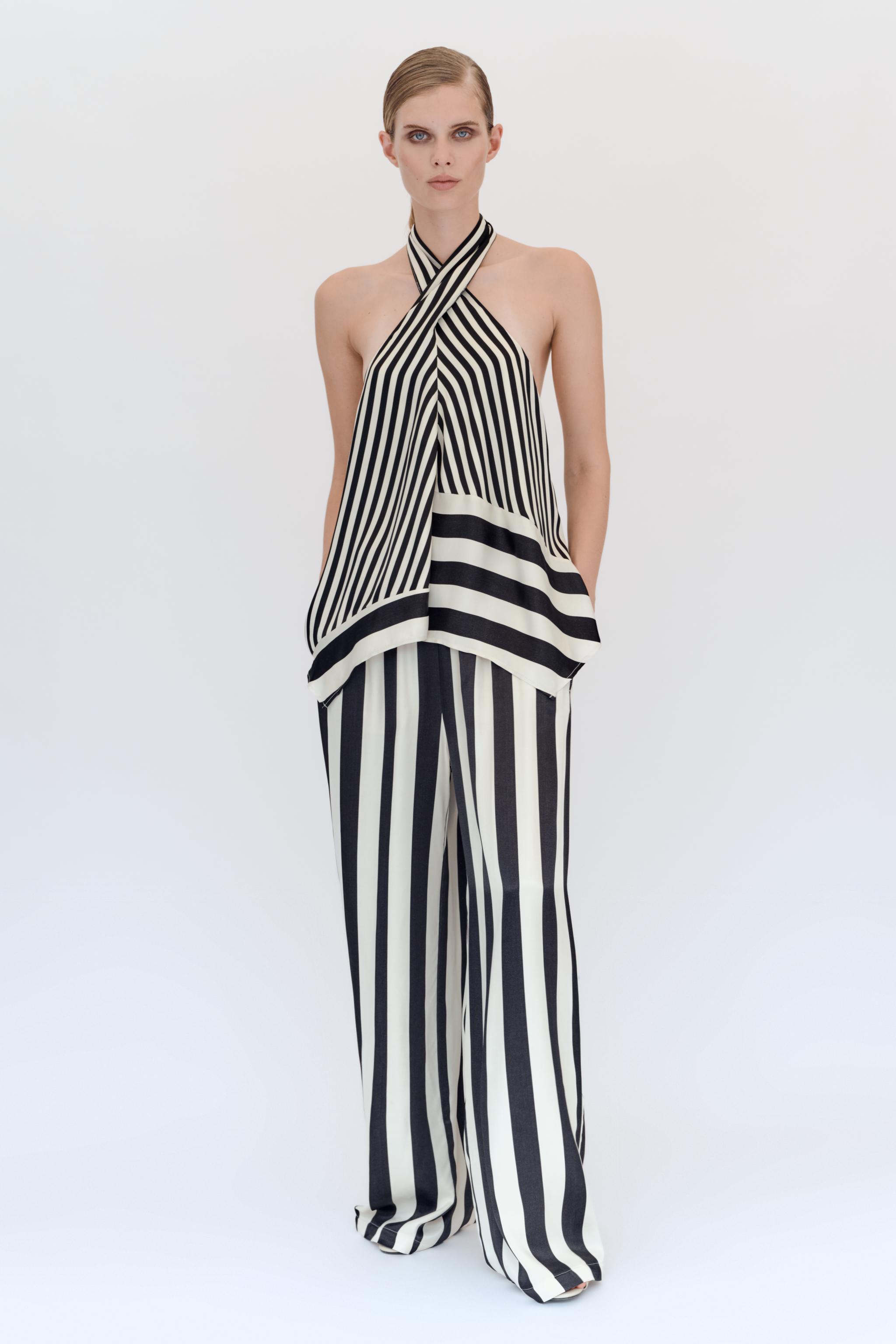 STRIPED HALTER TOP — Black / White